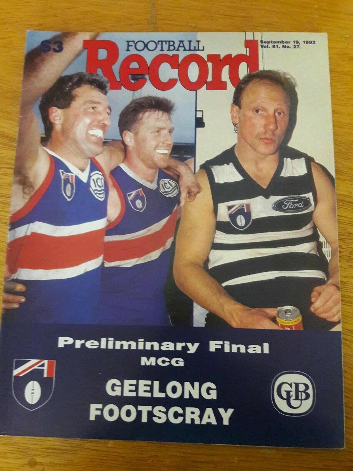 AFL 1992 Sept 19 Preliminary Final Geelong v Footscray Football Record