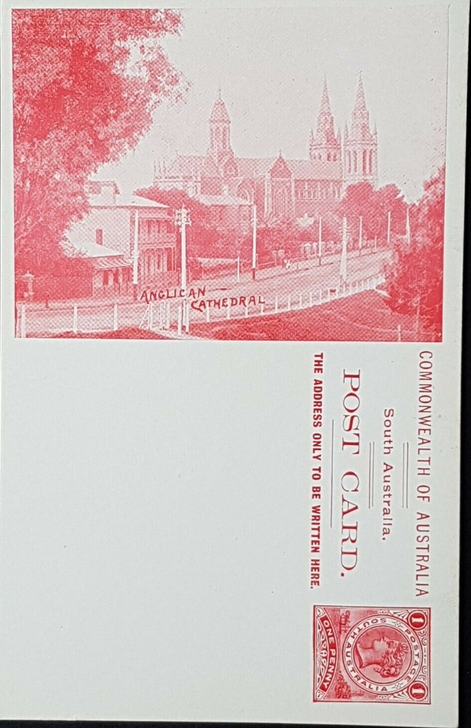 SA South Australia Australian States 1909 1d red Postcard Anglican Cathedral M