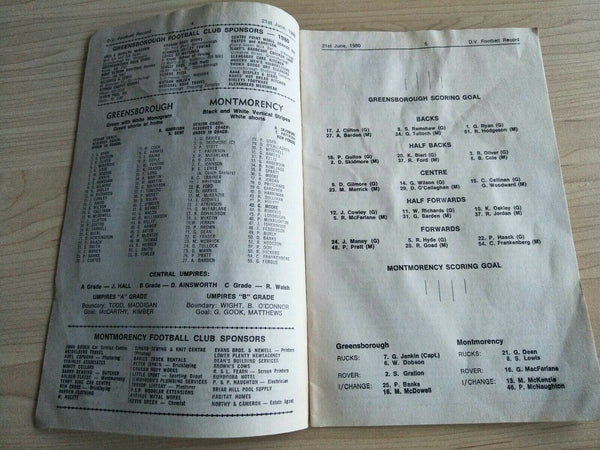 Football 1980 21st June Diamond Valley Football League Football Record Vol. 24, No. 11