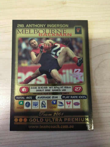 2001 Teamcoach Gold Prize Card Melbourne 218 Anthony Ingerson