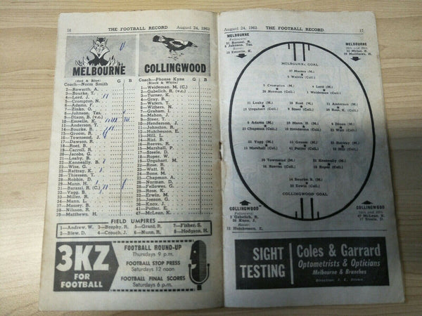 VFL 1963 August 24 Football Record Melbourne v Collingwood