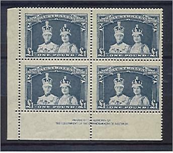 Australia SG 178a "£1 Robes thin paper in imprint block of 4. MUH Stamps