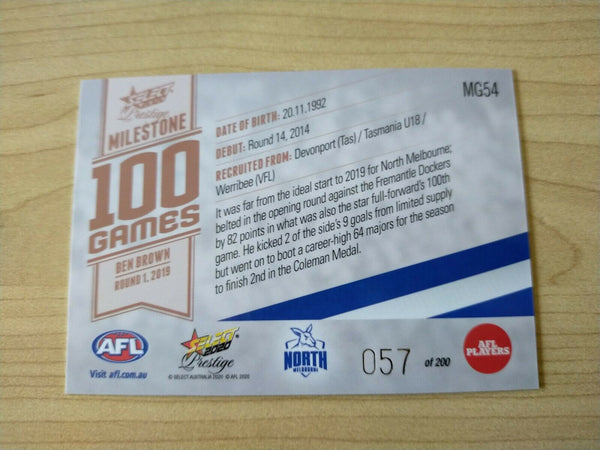 2020 Select Prestige Milestones Ben Brown North Melbourne No. 057/200