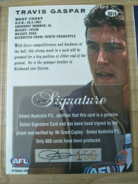 2000 Select Draft Pick Signature Card Travis Gaspar West Coast