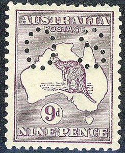 Australia SG O24 9d Violet Kangaroo 1st Watermark Perforated Small OS MLH