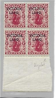 Victoria Land NZ New Zealand Antarctic SG A3 1d block with Error comma for stop.