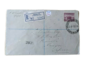 Australia Registered First Day Cover 1/12/1938 5d Merino Stamp