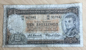 Australian Coombs Wilson 10/- Ten Shillings Reserve Bank Banknote