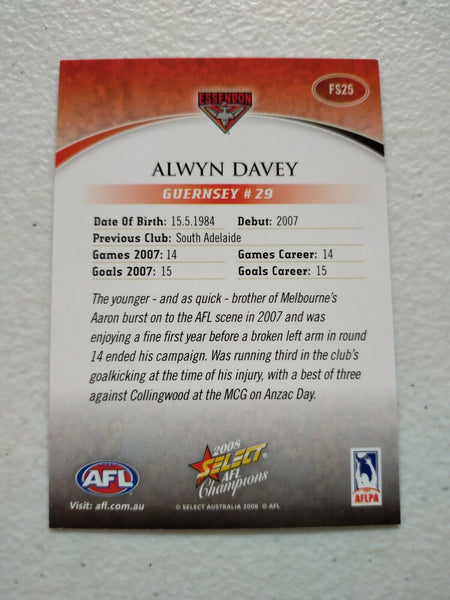 2008 Select AFL Champions Foil Signature Card Alwyn Davey Essendon