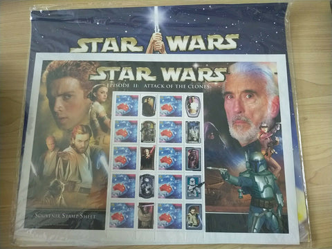 2002 Australia Star Wars Episode II: Attack Of The Clones Stamp Sheet Unopened