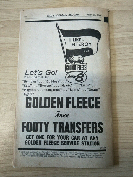 VFL 1966 May 21 Football Record North Melbourne v Collingwood