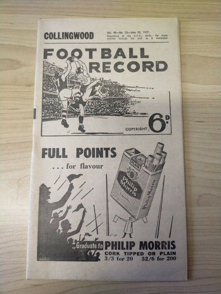 VFL 1957 June 22 Football Record Collingwood v Carlton