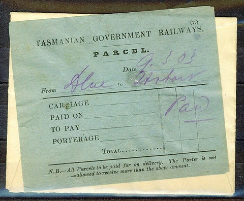 Tasmania Envelope to Tattersals with Tasmanian Railways Document affixed