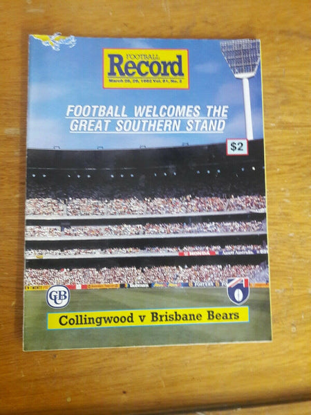 Collingwood Vs Brisbane Bears 1992 Footy. Record