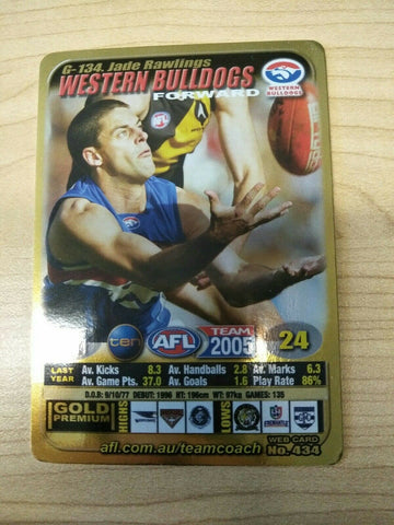2005 Teamcoach Gold Premium Prize Card Jade Rawlings Western Bulldogs