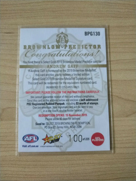 2019 Select Gold Brownlow Predictor Andrew Gaff West Coast