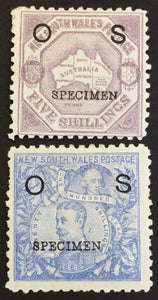 NSW Australian States Officials 1890-91 Centennial 5/- map 20/- Specimen OG