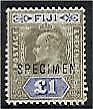 Fiji SG 114s £1 grey-black + ultra KEVIl overprinted SPECIMEN surface rubs