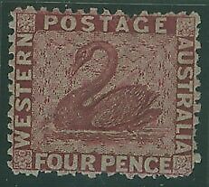 WA Western Australia Australian States SG 56 4d carm Swan birds with unlisted reverse wmk error MH