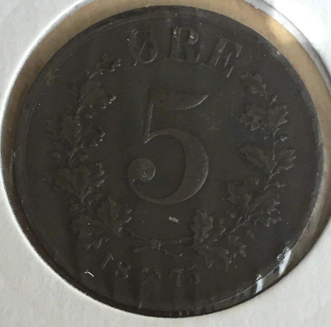 Norway 1875 5 Ore KM#349. Very Fine Condition. Scarce Date