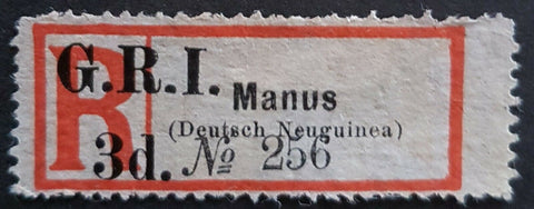 3d GRI on German New Guinea Manus Registered label SG 43? Mint