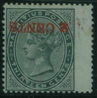 Mauritius, 2c on 13c Queen Victoria error Surcharge inverted SG 117a mint no gum