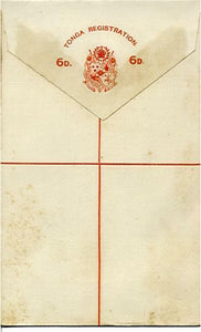 Tonga Registered Envelope 6d red on white wove paper, linen inside, po