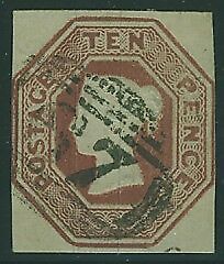 GB Great Britain SG 57 10d brown Embossed Fine used with postmark "67"