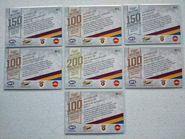 2020 Select Footy Stars Milestones Brisbane Team Set x 7 Cards