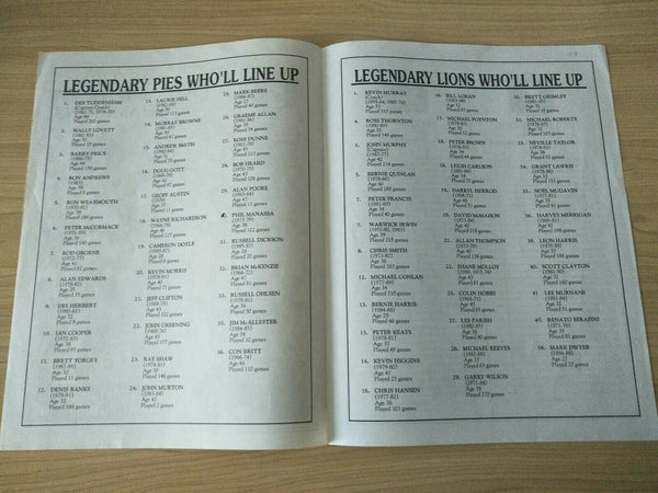 AFL 1992 Return Of The Champions Collingwood v Fitzroy Football Record