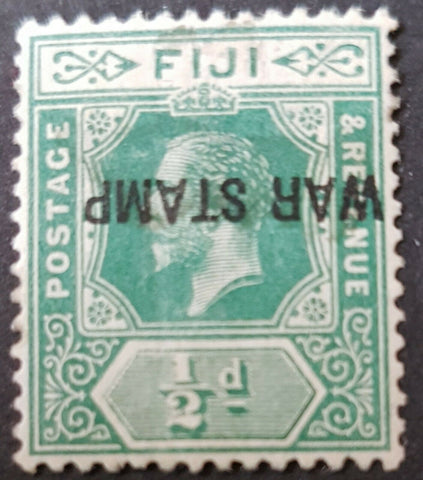 Fiji SG 138c ½d War Tax inverted overprint error unused, stain on reverse