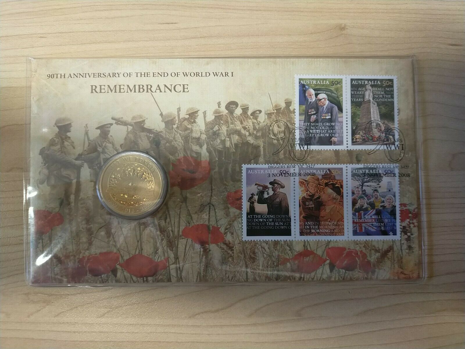 Australia $1 2008 90th Anniversary of the End of World War I Remembrance PNC First Day Issue