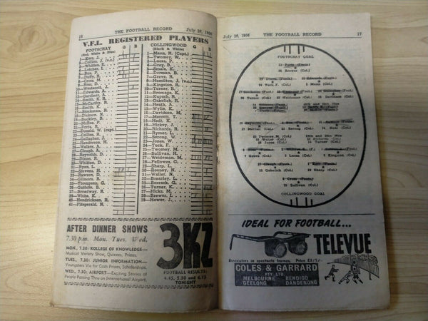 VFL 1956 July 28 Football Record Footscray v Collingwood