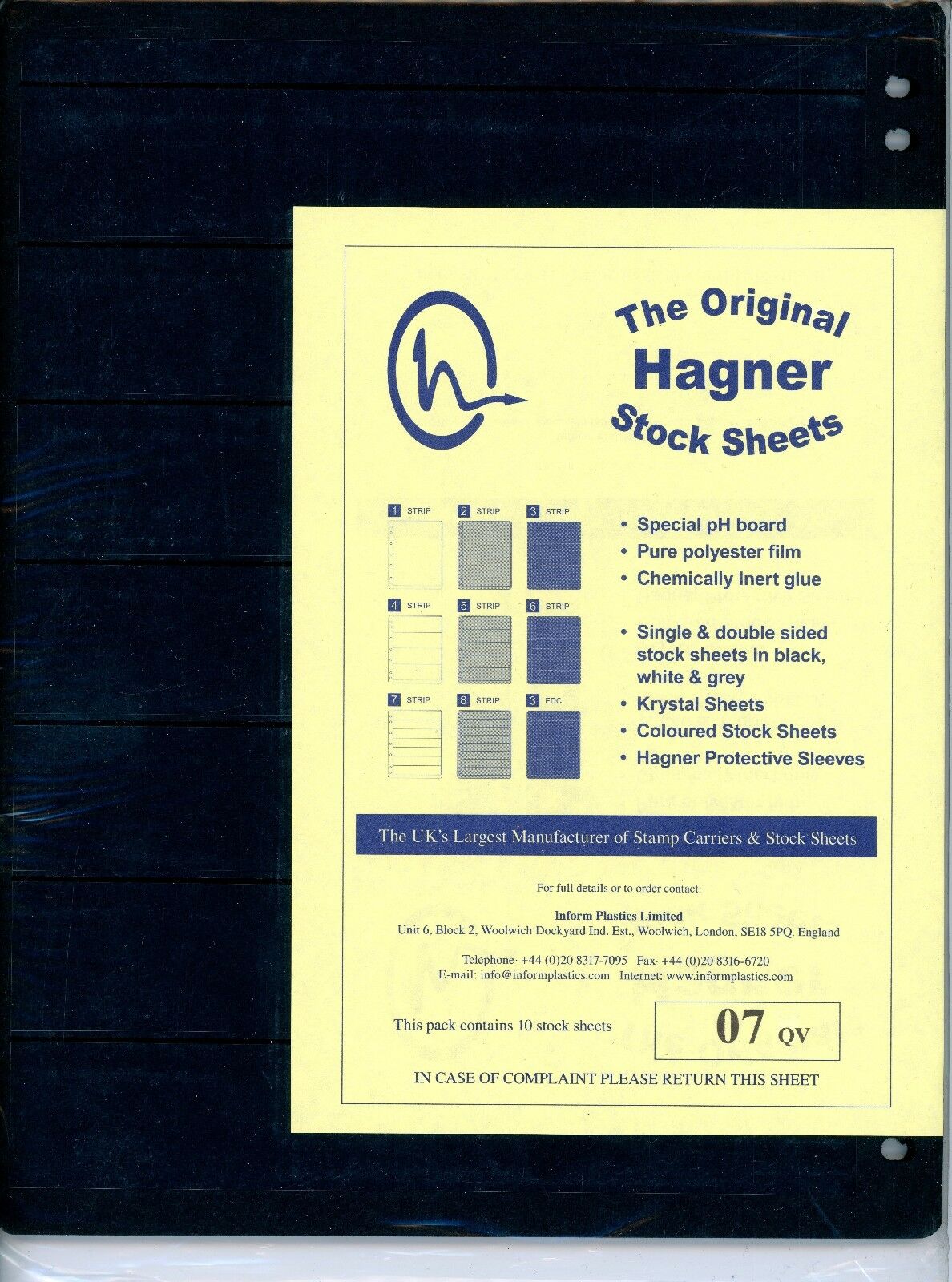 Hagner 7 Pocket Single Sided Stamp Stock Sheets Pack of 10