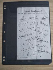 Cricket 1950 The West Indies Cricket Team In Great Britain Signature Sheet