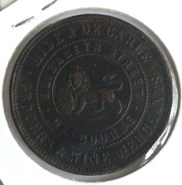 Australia 1858 Hide & De Carle 1d Penny Token  Very Fine Condition