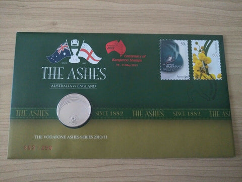 2010 Australian 20c The Ashes PNC Centenary Of Kangaroo Stamps Overprint