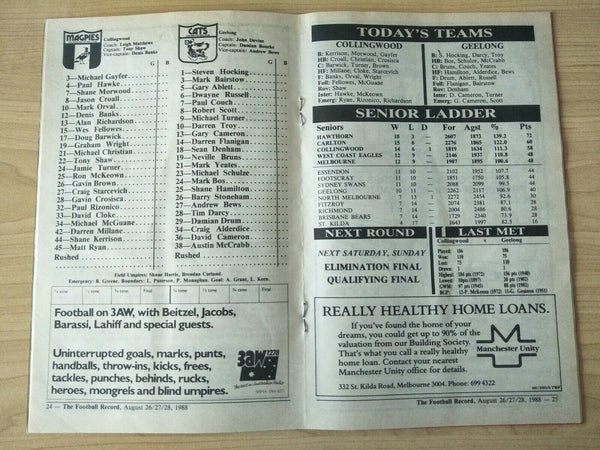 Lot Of 1988 VFL Football Records Collingwood Games x 21