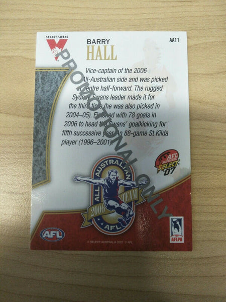 2007 Select AFL All Australian Promotional Card Barry Hall Sydney