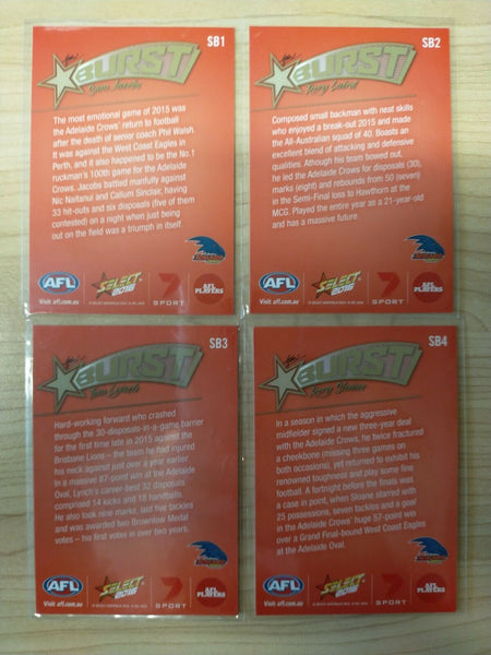 2016 Select Orange Star Burst Adelaide Team Set Of 4 Cards