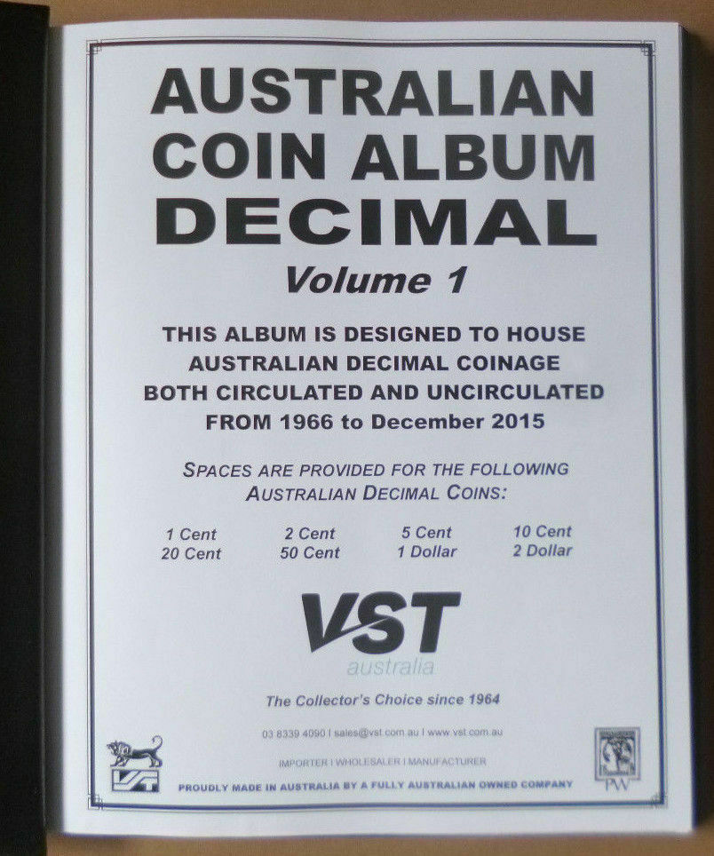 Australia VST DECIMAL COIN ALBUMS 2 Volumes 1966 to 2019 with Mintages