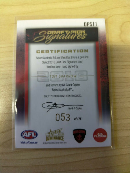 2019 Select Dominance Draft Pick Signature Card DPS11 TOM SPARROW No.053/175