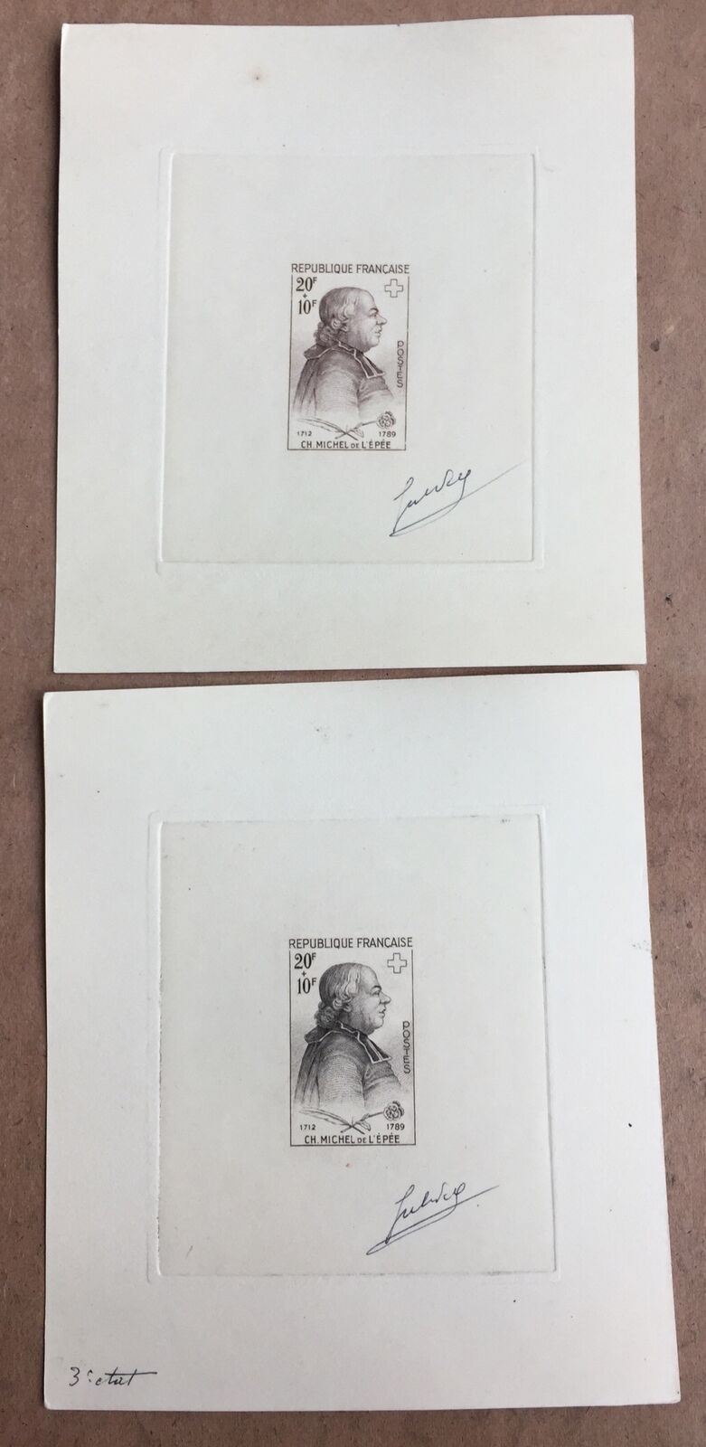 France 1959 Red Cross Fund Set. 3rd State Artist Signed Die Proof SG1448/9