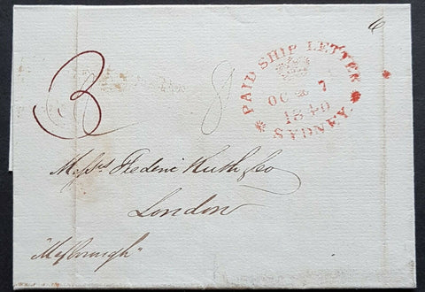 NSW Pre stamp ship letter Sydney Oc 7 1840 to London 18 Fe 1841