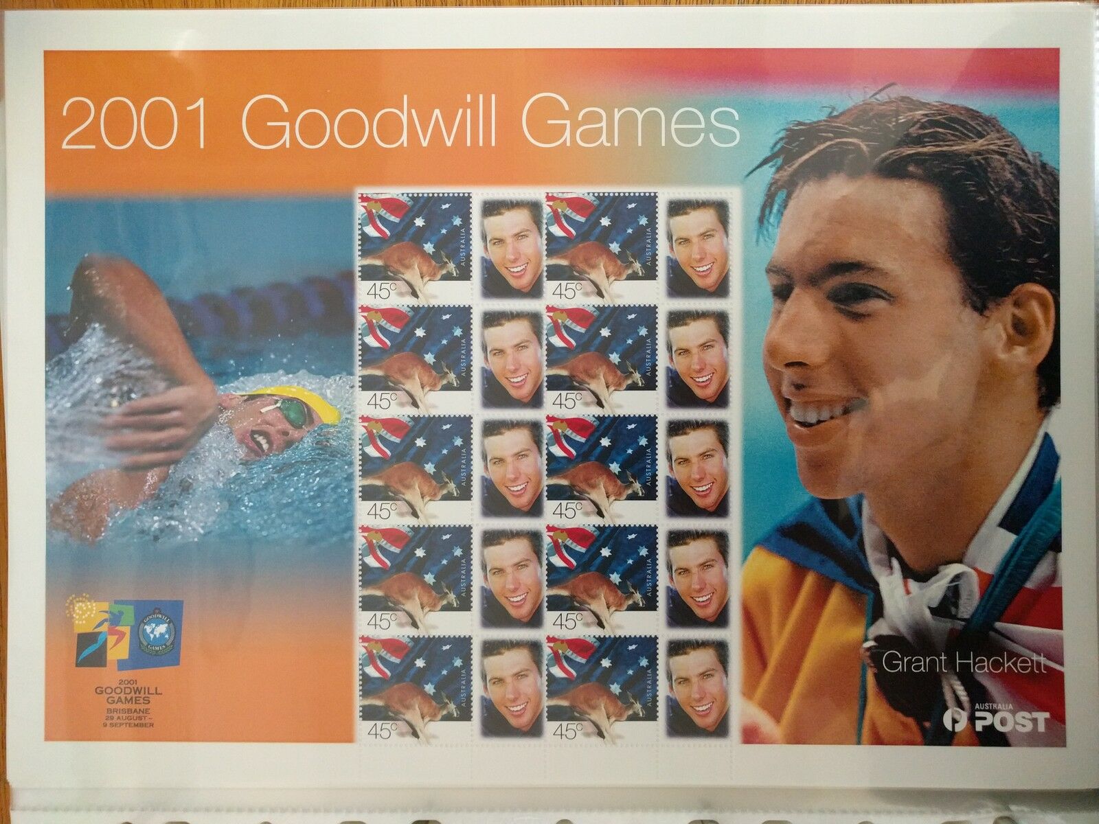 Australia Post 45c Souvenir Sheet - 2001 Goodwill Games Grant Hackett