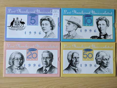 1996 Australia Deluxe Banknote Folders Set of 4 Black Serial Numbers