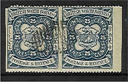 North Borneo Malayan States SG 45b 25c indigo Imperforate error pair Used