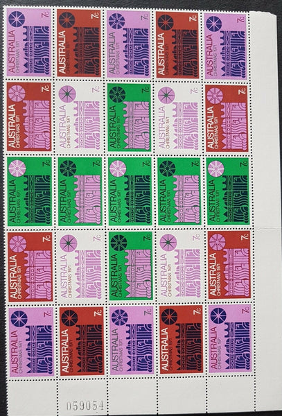 Australia 1971 Christmas block of 25 showing Green Cross formation mint unhinged