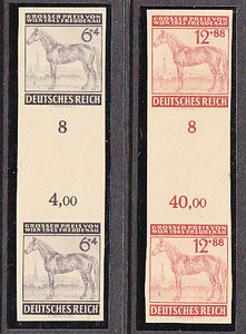 Germany SG 845-6 1943 Grand Prix Horse Proofs in imperf gutter pairs.