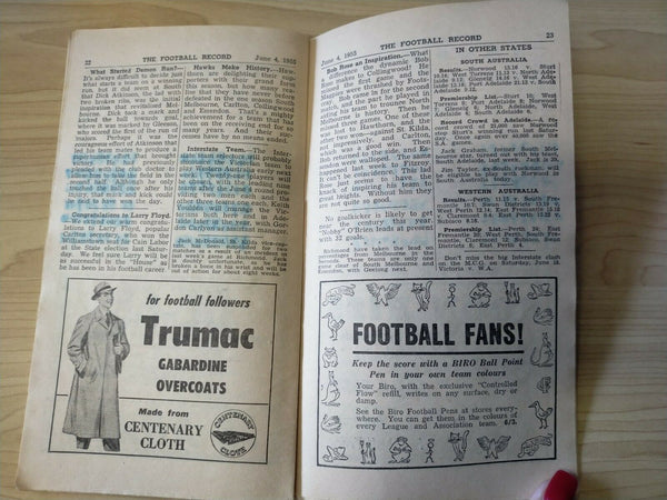 VFL 1955 June 4 Football Record Collingwood v Geelong